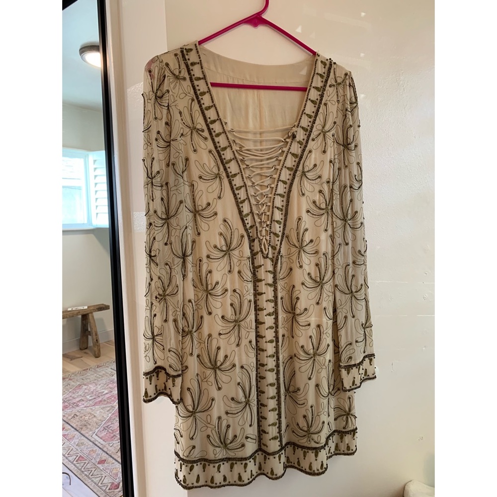 Free People Ivory Beaded Sequin Dress